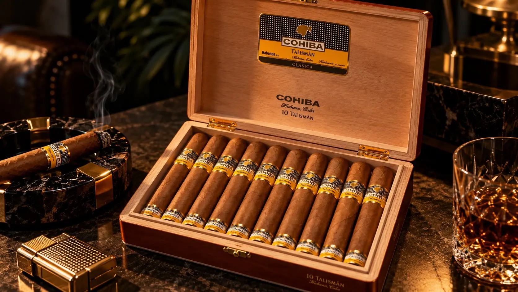 Open box of ten Cohiba Talismán cigars from the Línea Clásica